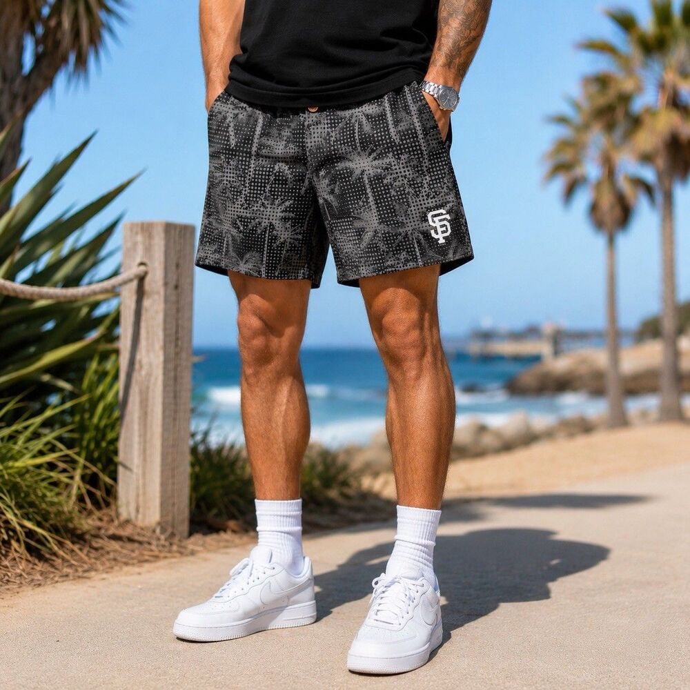 San Francisco Giants Shorts Mens Small Gray Stretch Tropical Palm Tree MLB